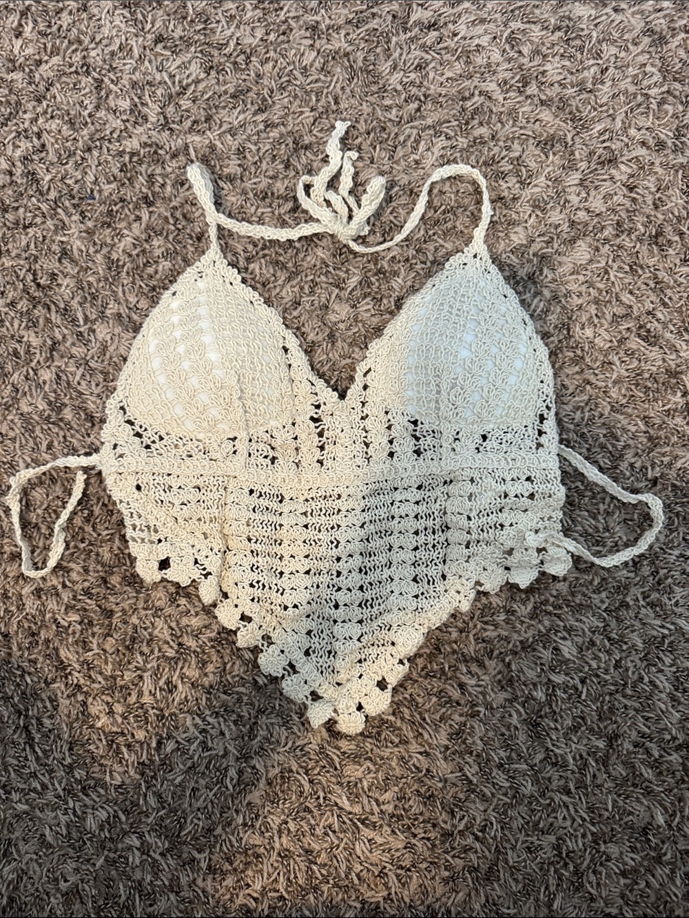 Handmade Crochet Halter Top in Cream